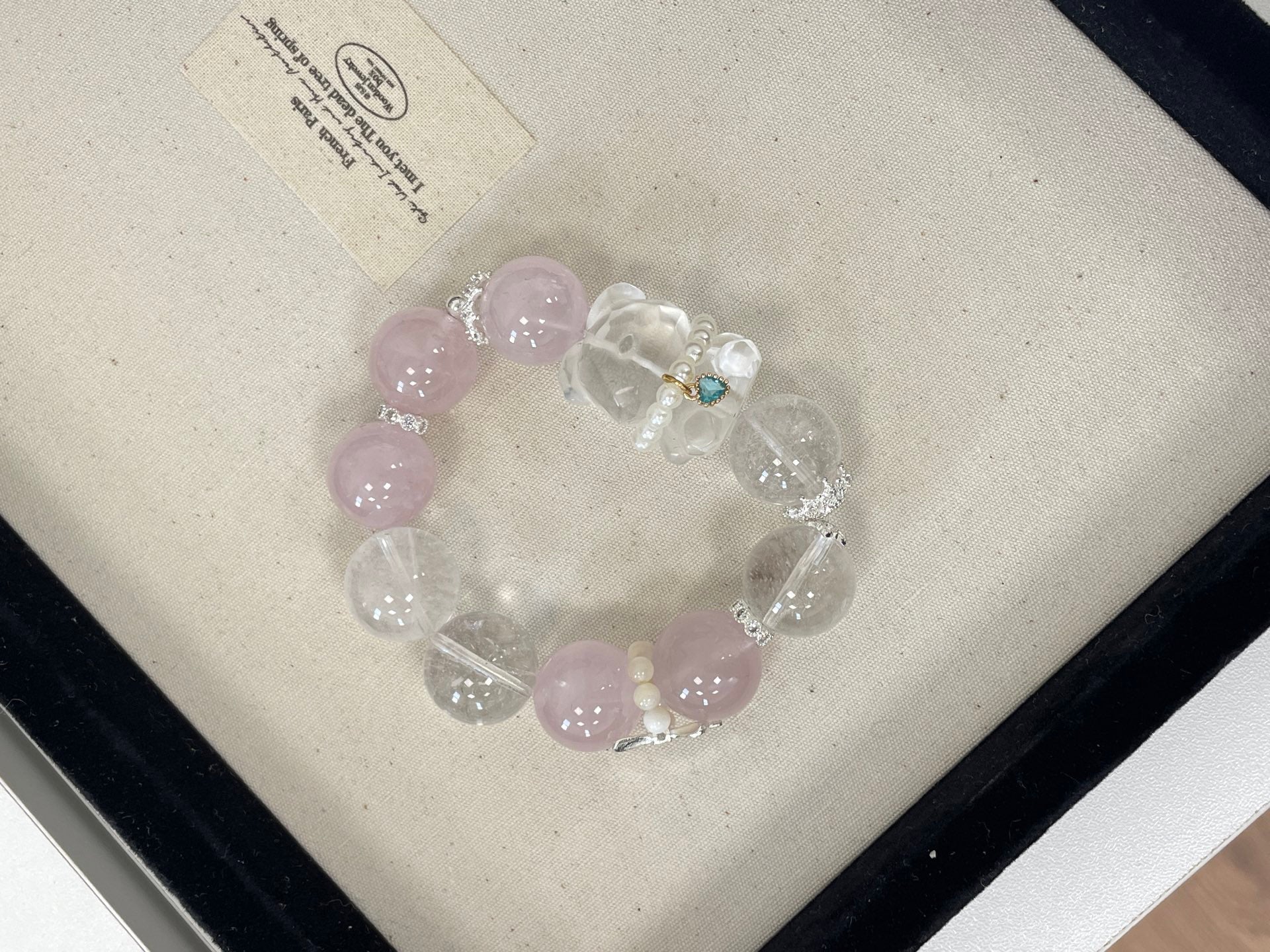 Sweetheart Bear Pendant | Rose Quartz & White Phantom Crystal | 17mm
