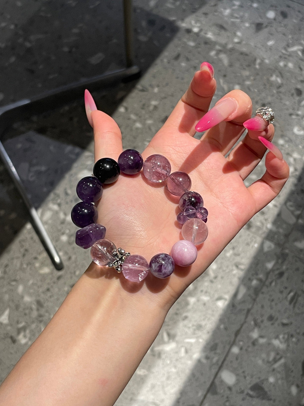 Mystic Amethyst Realm Bracelet | Uruguayan Amethyst, Bolivian Amethyst, Lepidolite, Purple Beryl & Rose Quartz | 12–14mm