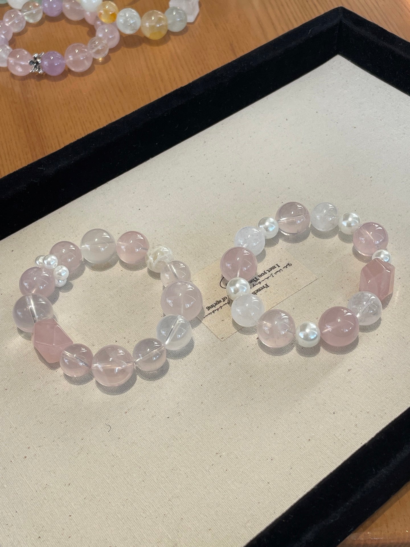 「Pink Ballet」 Crystal Bracelet | Rose Quartz, Mother of Pearl & White Phantom | 8–15mm