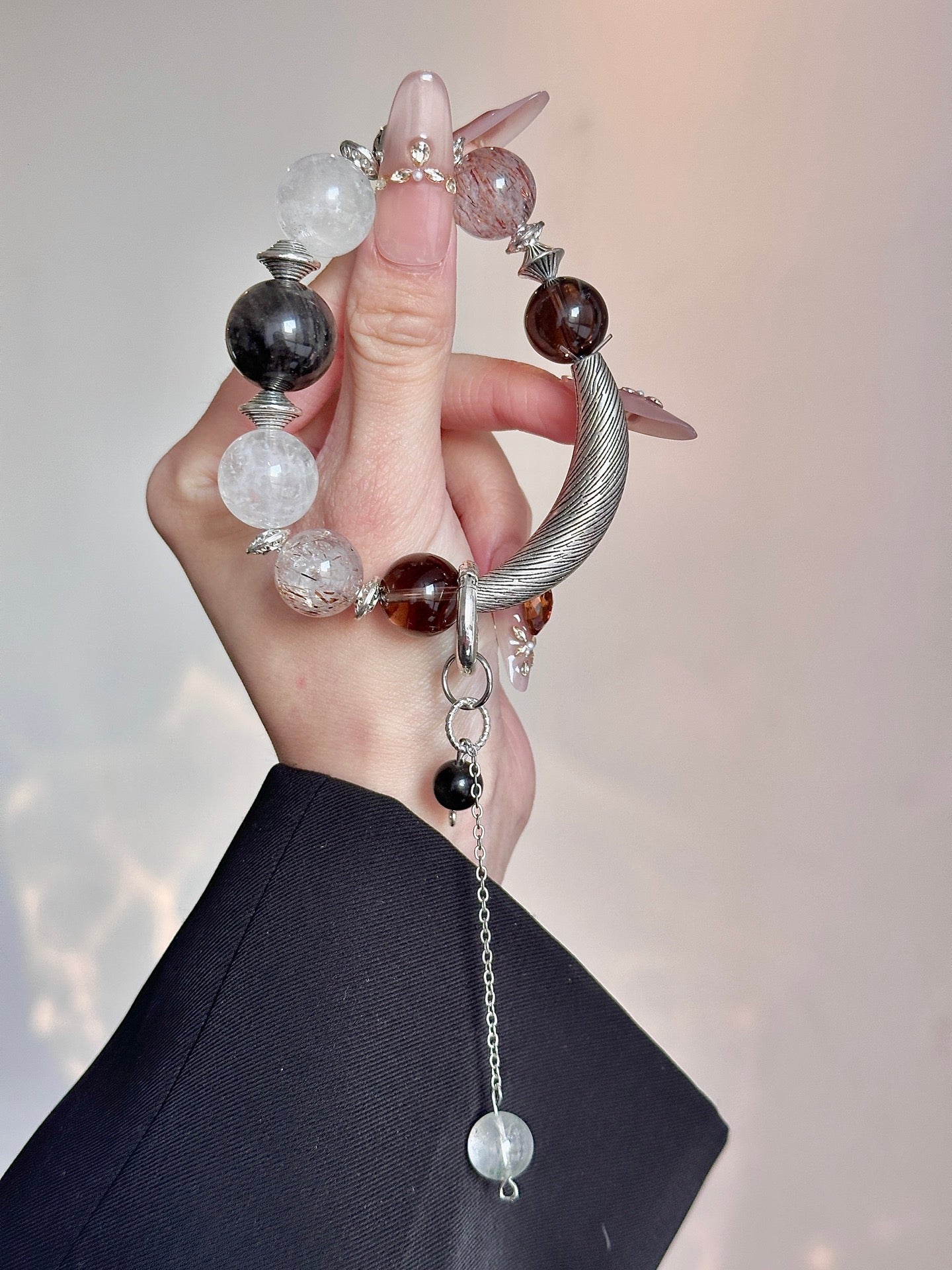 Clear Quartz, White Phantom, Black Super Seven, Silver Obsidian & Smoky Quartz | 14–16mm