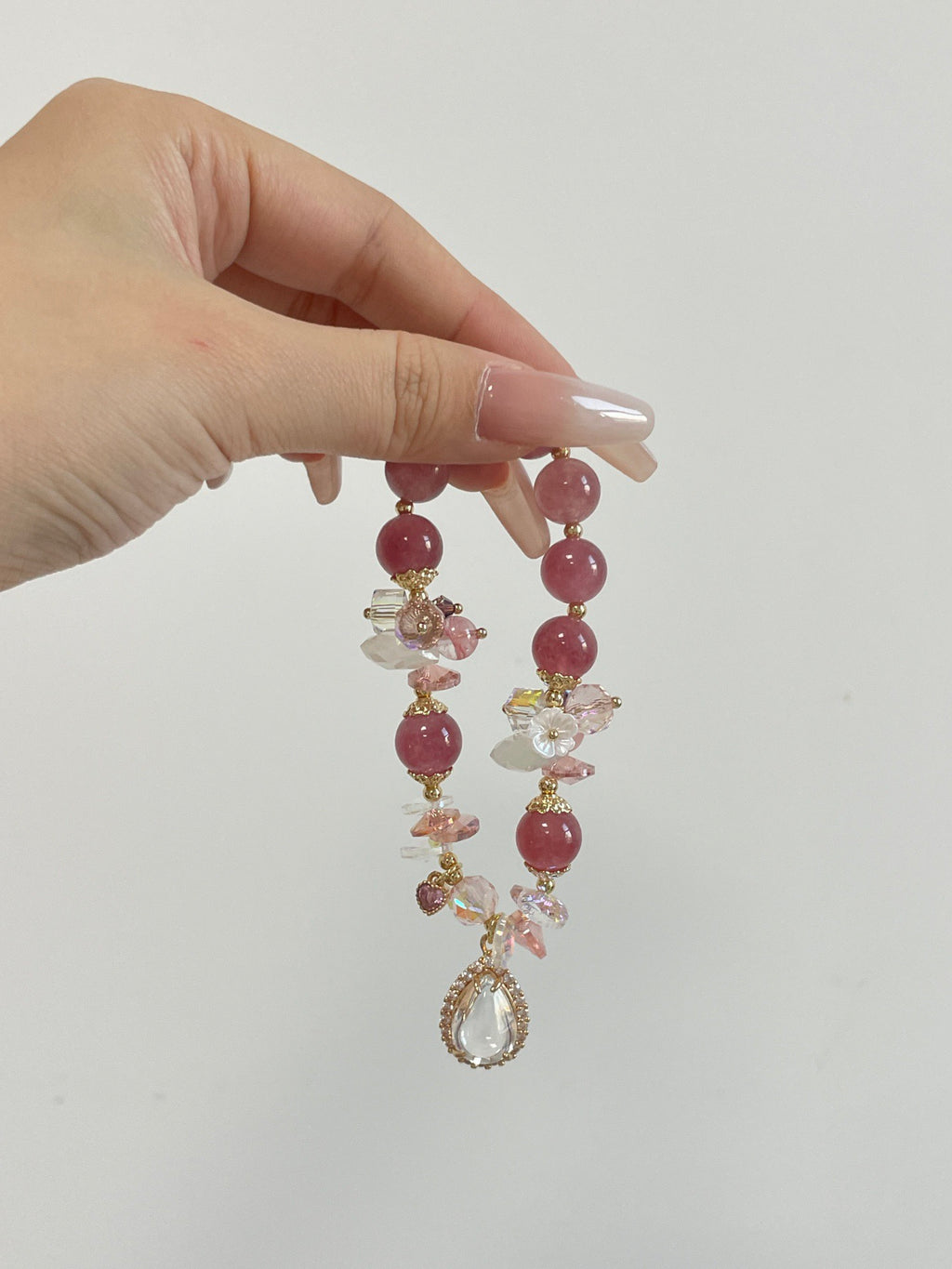 Strawberry Chalcedony Bracelet | 10mm Beads with Zircon | Love & Luck Energy