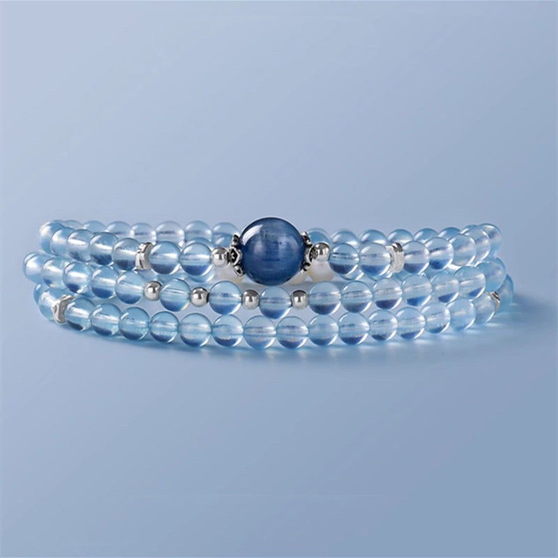 Natural Aquamarine 4–5mm Beaded Multi-Layer Bracelet/Necklace | Elegant Jewelry with Freshwater Pearl Accents