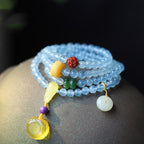 Aquamarine 108 Beads Mala Beads Bracelet Necklace | Ice-Clear Gemstone Jewelry Gift