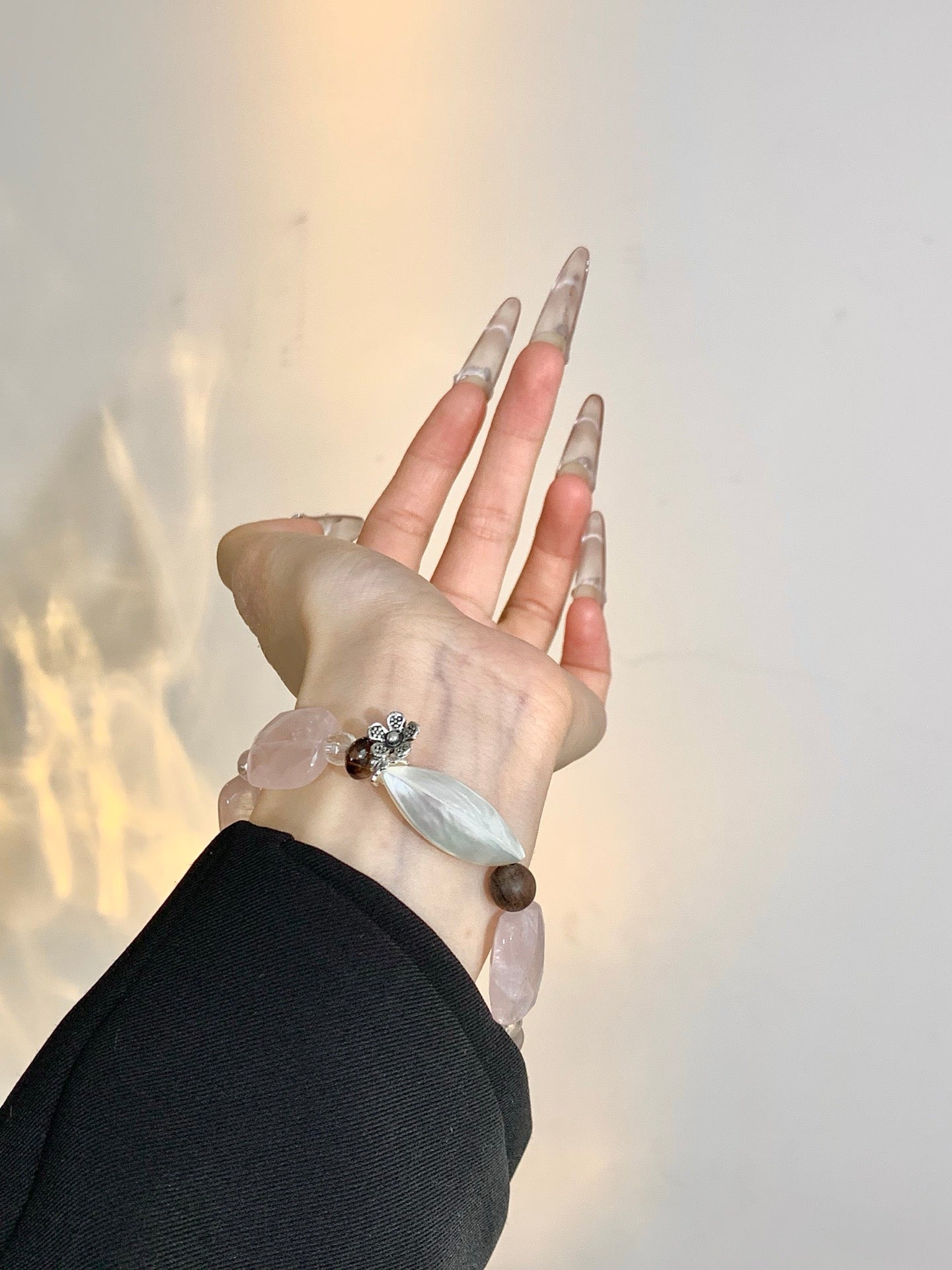 Pink Mailbox – Rose Quartz, Smoky Quartz & Agarwood Crystal Bracelet