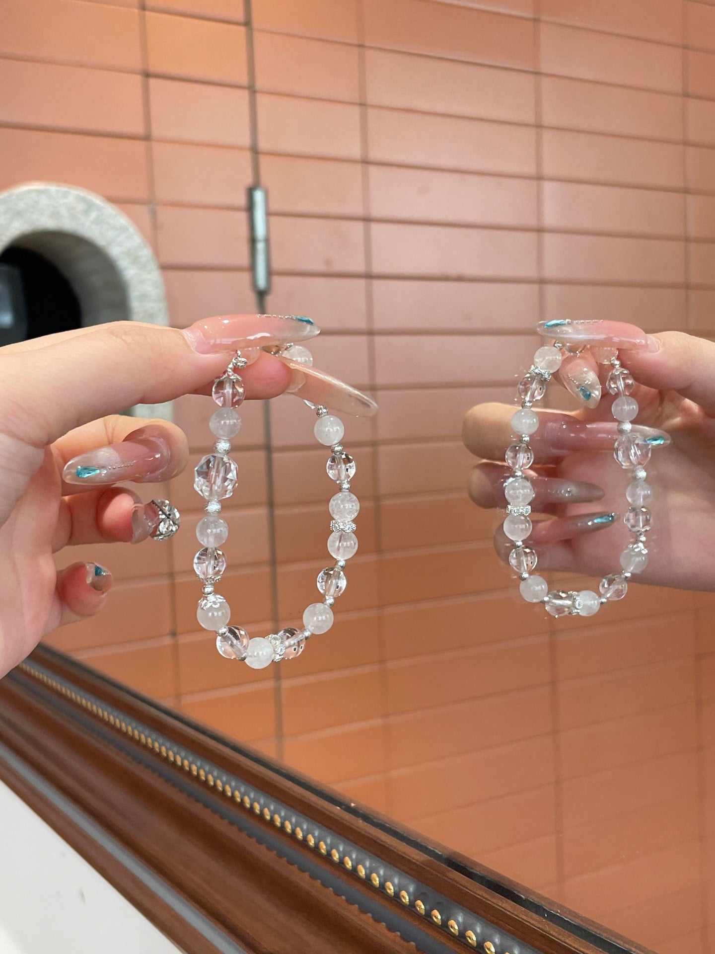 White Phantom & Clear Quartz Bracelet | 8–10mm Beads