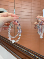 Snow Sakura Crystal Bracelet | Amethyst, Fluorite, Rose Quartz & Aquamarine | 6–12mm Beads