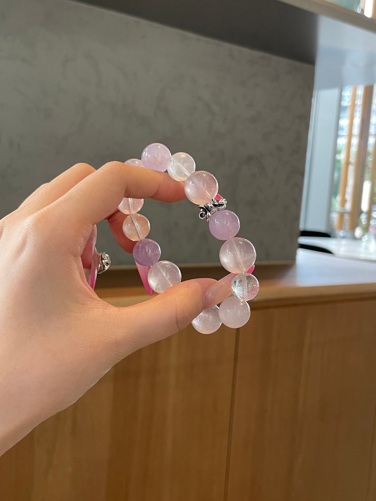 Violet Rain – Amethyst, Rose Quartz & White Phantom Quartz Bracelet