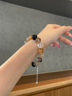 Starlit Galaxy – Starry Backbone, Obsidian, Smoky Quartz Crystals Bracelet