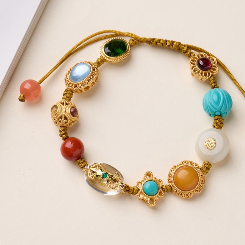 Multi-Gemstone Braided Bracelet | “Perfect Harmony” Series with Clear Quartz Vajra Pendant