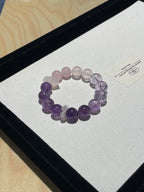 Amethyst Rose Glass Bracelet | Rose Quartz, Milky Quartz & Amethyst | 12mm