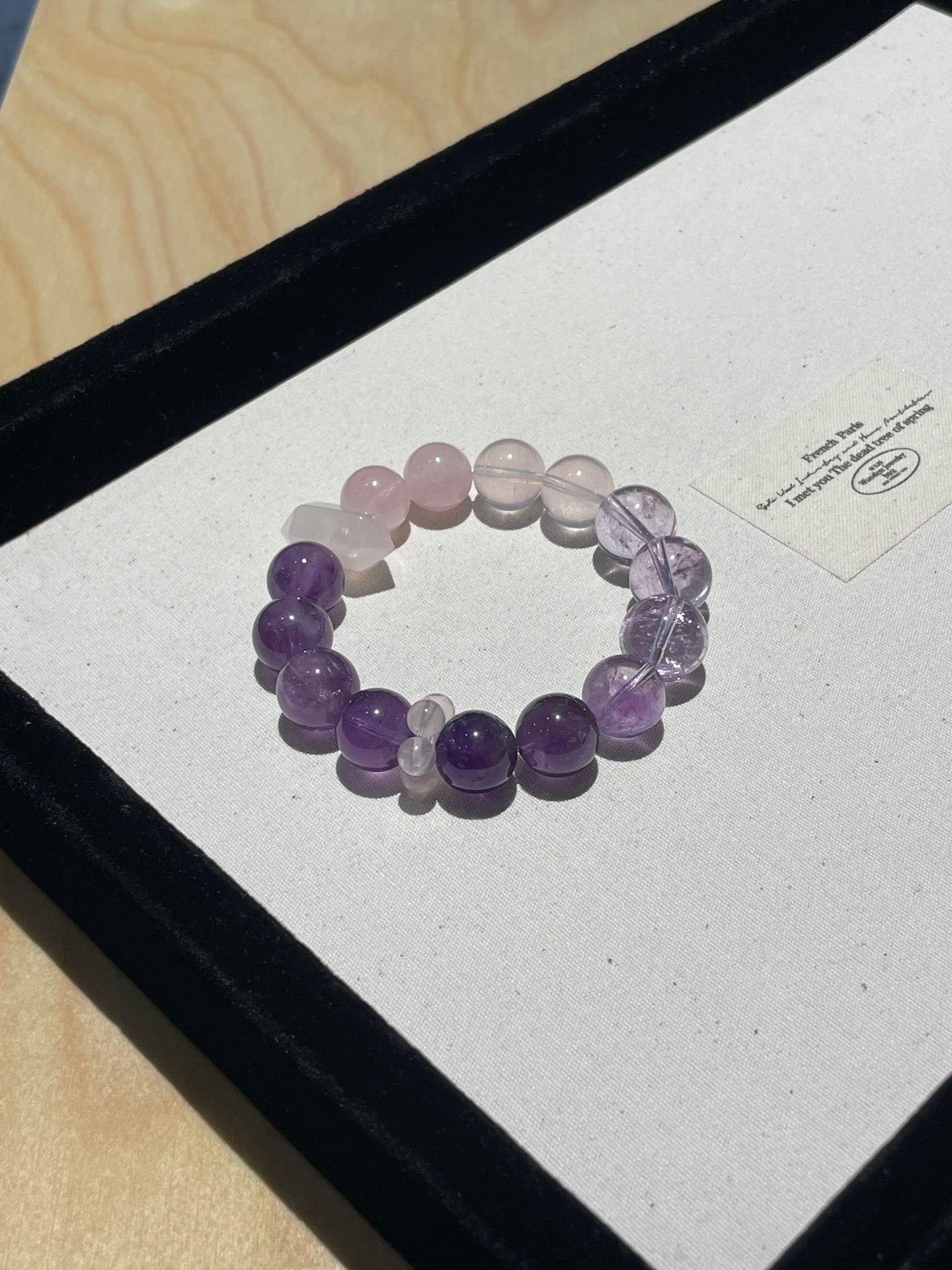 Amethyst Rose Glass Bracelet | Rose Quartz, Milky Quartz & Amethyst | 12mm