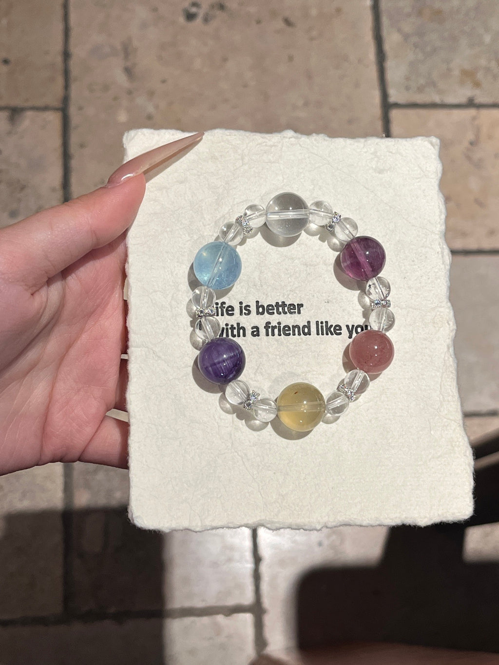 Rainbow Candy | Amethyst, Clear Quartz, Citrine, Aquamarine, Purple Fluorite & Strawberry Quartz Bracelet | 8–14.5mm