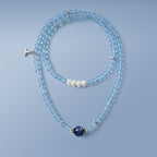 Natural Aquamarine 4–5mm Beaded Multi-Layer Bracelet/Necklace | Elegant Jewelry with Freshwater Pearl Accents
