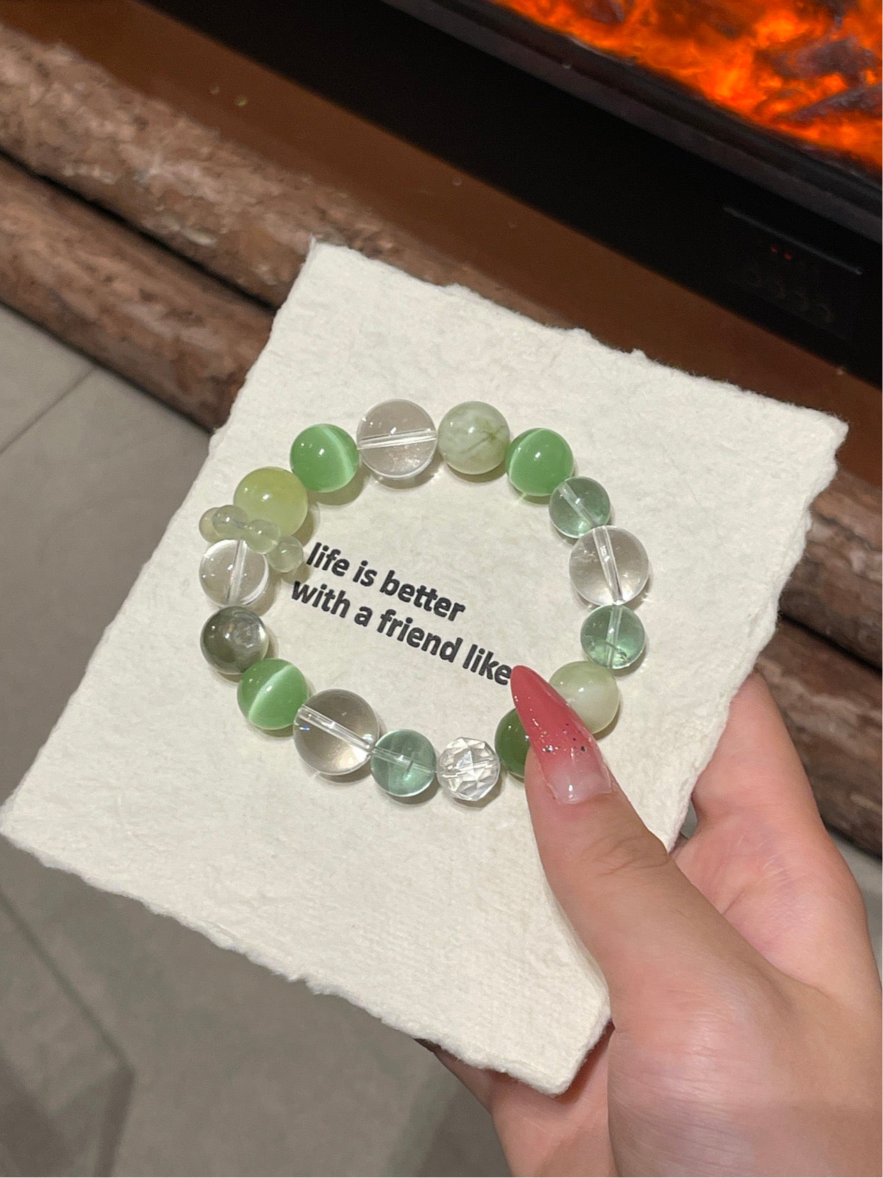 “Mint Jelly” Crystal Bracelet | Green Fluorite, Xiuyu Jade & White Quartz 10–14mm