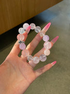 Violet Rain – Amethyst, Rose Quartz & White Phantom Quartz Bracelet