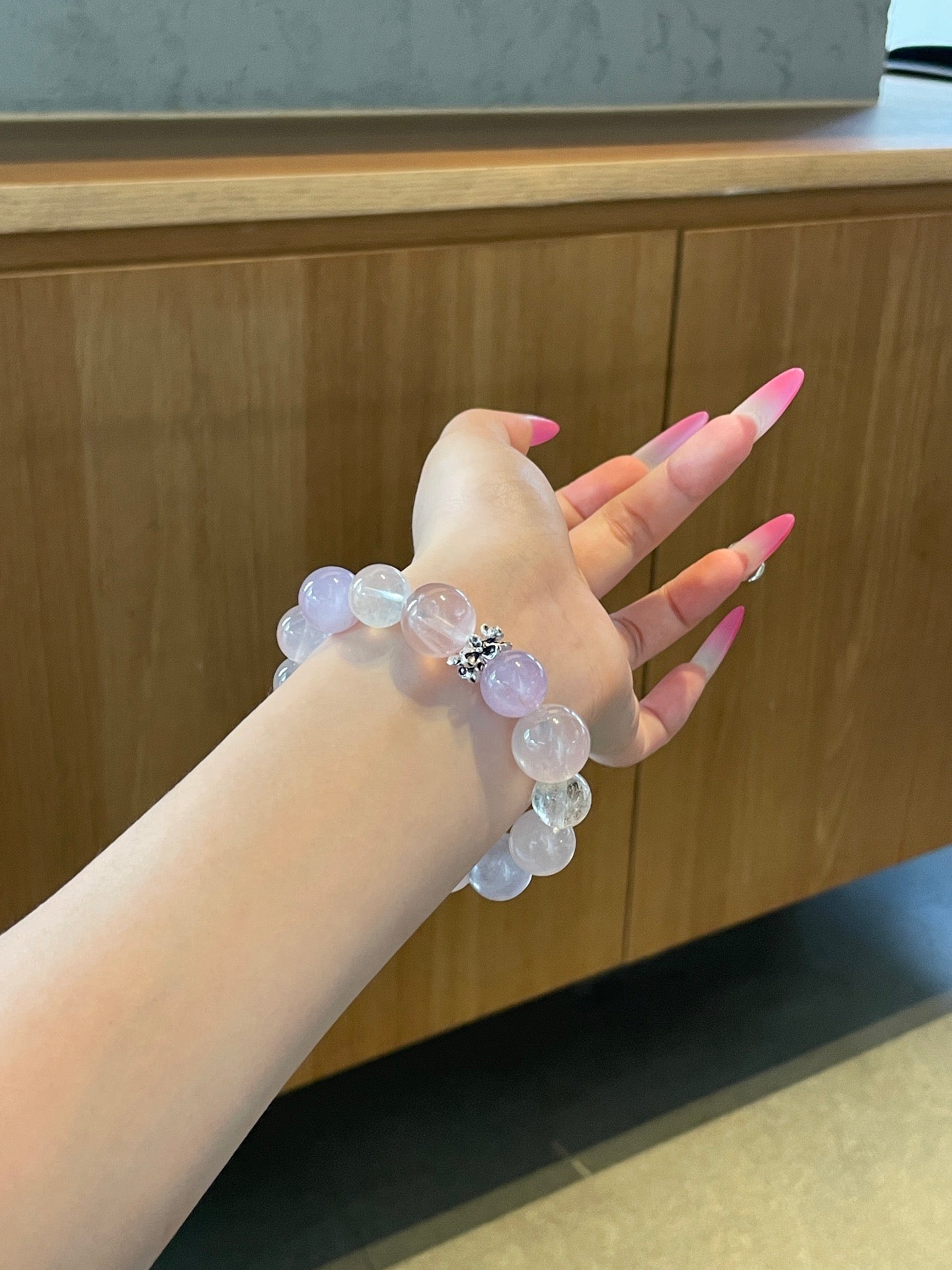 Violet Rain – Amethyst, Rose Quartz & White Phantom Quartz Bracelet