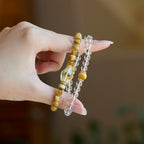 6mm White Crystal & Tiger Eye Double-Layer Bracelet | Gourd or Faceted Citrine Design