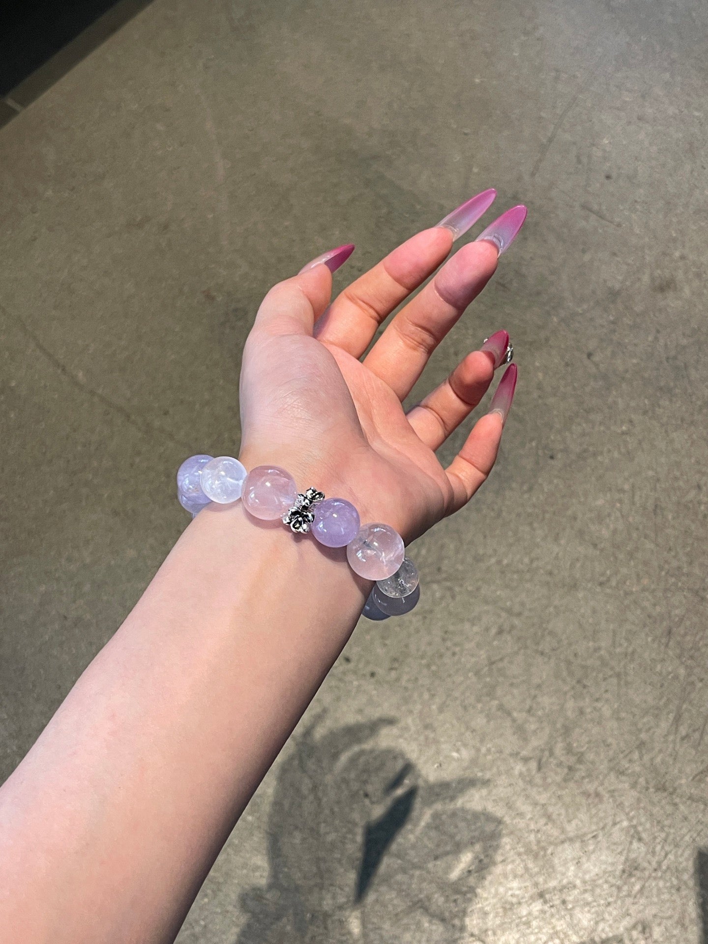 Violet Rain – Amethyst, Rose Quartz & White Phantom Quartz Bracelet