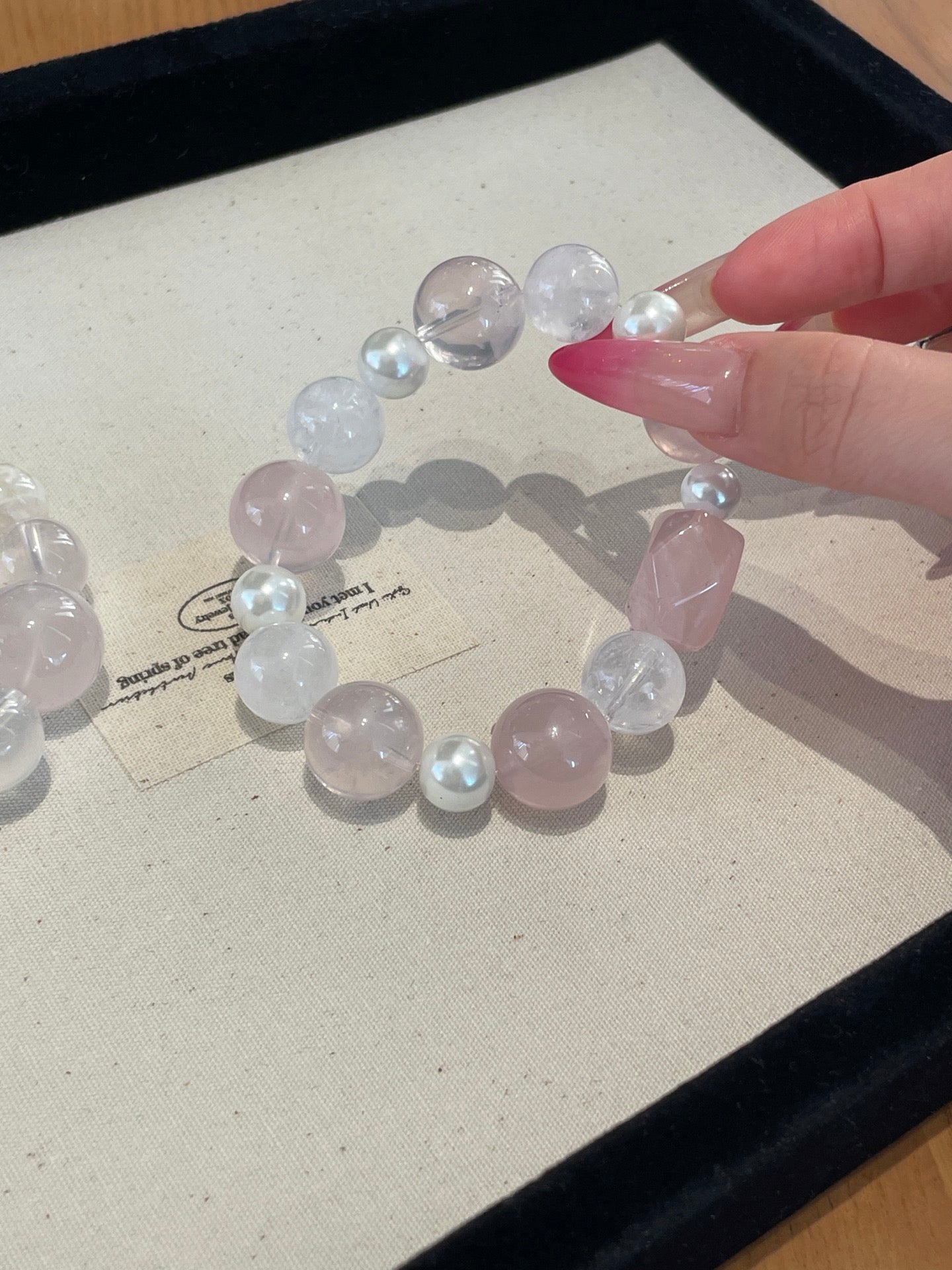 「Pink Ballet」 Crystal Bracelet | Rose Quartz, Mother of Pearl & White Phantom | 8–15mm