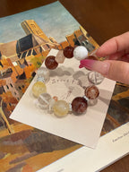 Sunset Glow Crystal Bracelet | Red & Yellow Agate Flower, Clear Quartz & Snow Phantom | 13–16mm