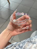 Snow Sakura Crystal Bracelet | Amethyst, Fluorite, Rose Quartz & Aquamarine | 6–12mm Beads