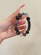 Moonlit Woods Crystal Bracelet | Sandalwood, Moonstone, Black Rutilated Quartz, Obsidian, Fluorite & Clear Quartz | 8–14mm