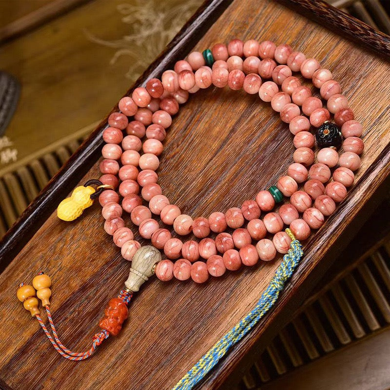 108 Natural Camel Bone Mala Beads – Multi-Layer Tibetan Prayer Bracelet with Recycled Bone & Agate