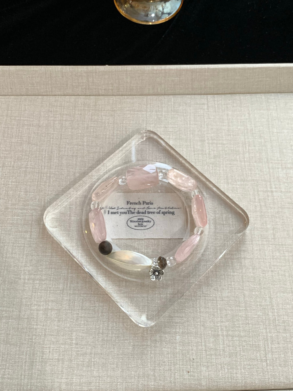 Pink Mailbox – Rose Quartz, Smoky Quartz & Agarwood Crystal Bracelet