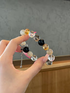 Starlit Galaxy – Starry Backbone, Obsidian, Smoky Quartz Crystals Bracelet