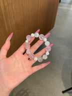 「Pink Ballet」 Crystal Bracelet | Rose Quartz, Mother of Pearl & White Phantom | 8–15mm