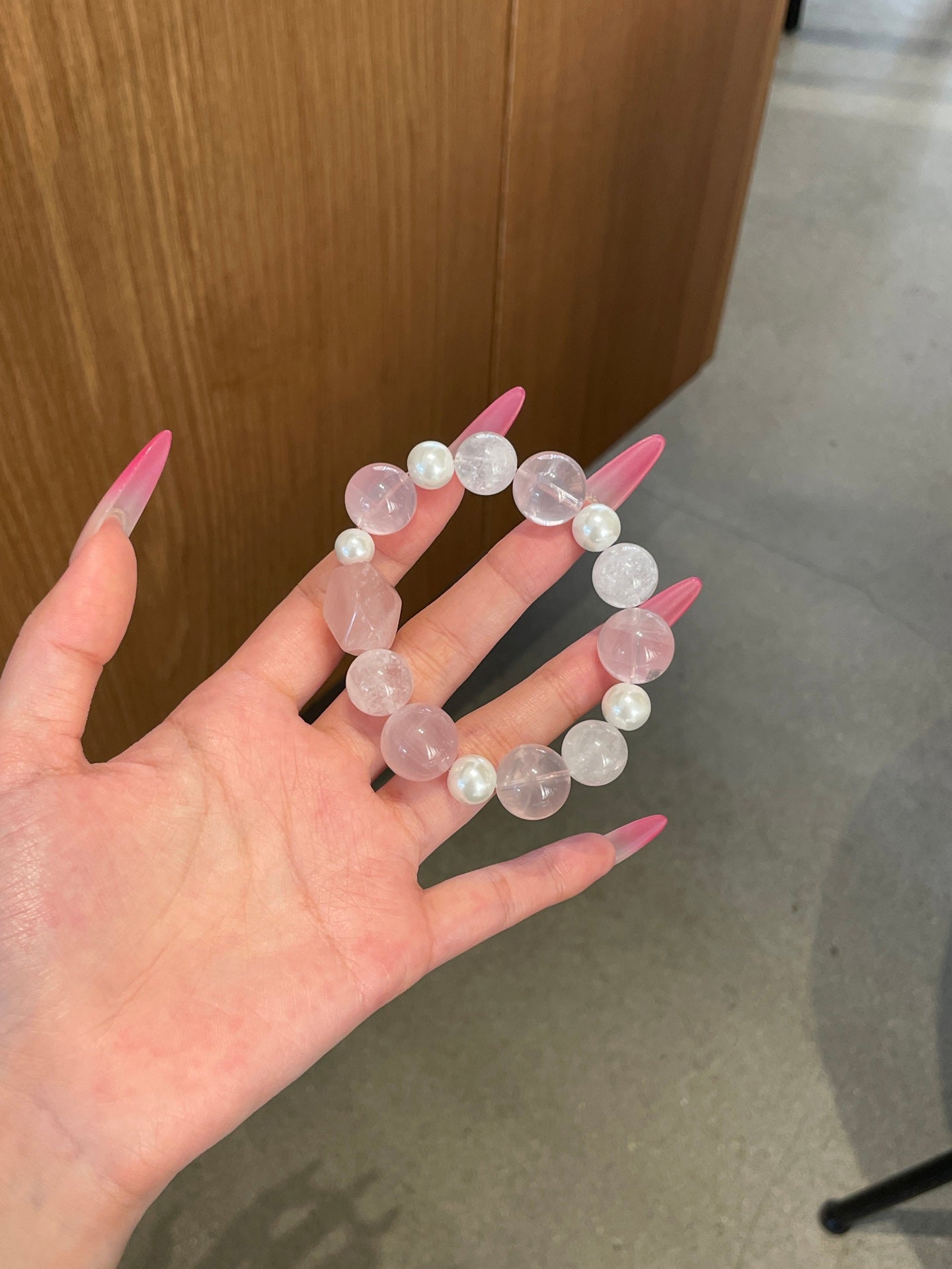「Pink Ballet」 Crystal Bracelet | Rose Quartz, Mother of Pearl & White Phantom | 8–15mm