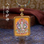 Titanium Frame Gemstone & Mineral Gold-Painted Thangka Necklace with Enamel Lotus (4x5mm, Handmade Cord)