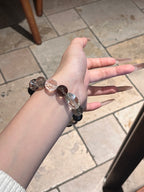 Smoky Quartz, Agarwood, Clear Quartz & Gold-Foil Resin Flower Crystal Bracelet | 12–13mm