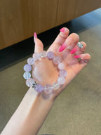 Violet Rain – Amethyst, Rose Quartz & White Phantom Quartz Bracelet