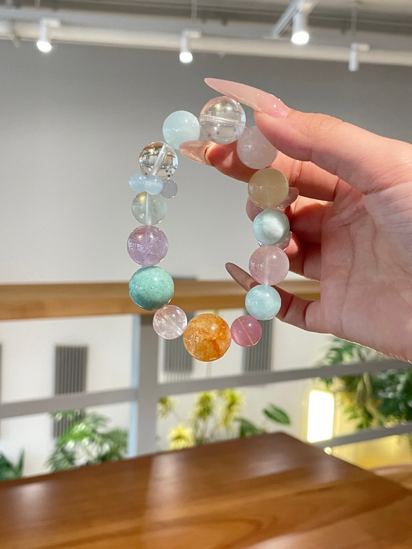 Natural Crystal Beaded Bracelet | Rose Quartz, Aquamarine, Amazonite, Amethyst, Citrine, Green Fluorite, White Crystal, Cat’s Eye, White Phantom | 12–15mm