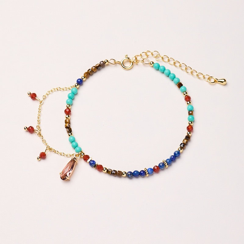 “Dream of Dunhuang” Lapis Lazuli Multi-Gemstone Tassel Bracelet | Elongated Teardrop Design