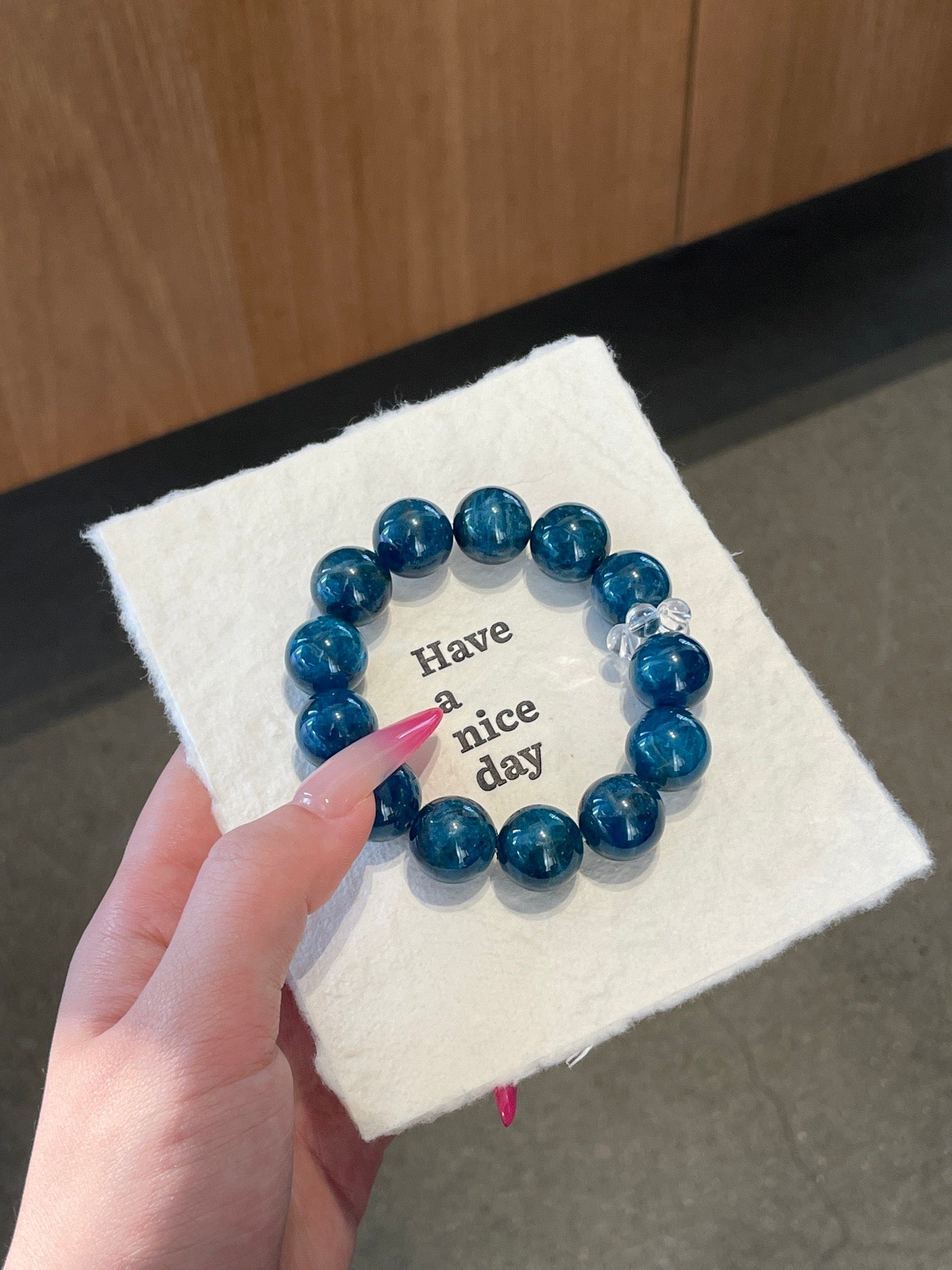 Blue Haven – Blue Phosphosiderite & White Crystal Rings Bracelet