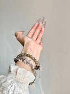 Evergreen – Green Phantom, Sandalwood & Turquoise Crystal Double Bracelet