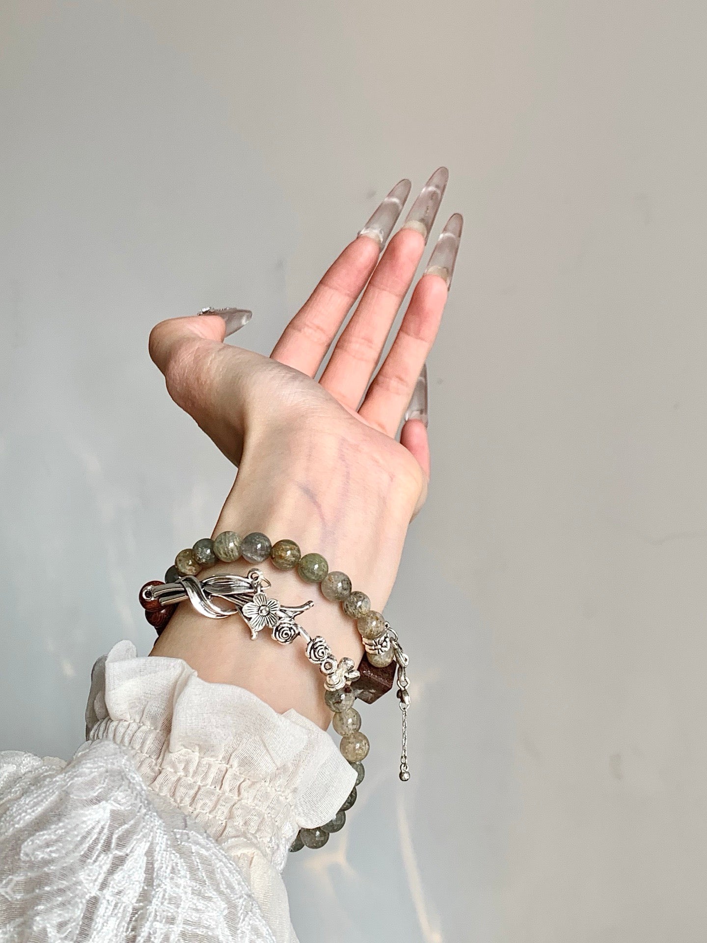 Evergreen – Green Phantom, Sandalwood & Turquoise Crystal Double Bracelet