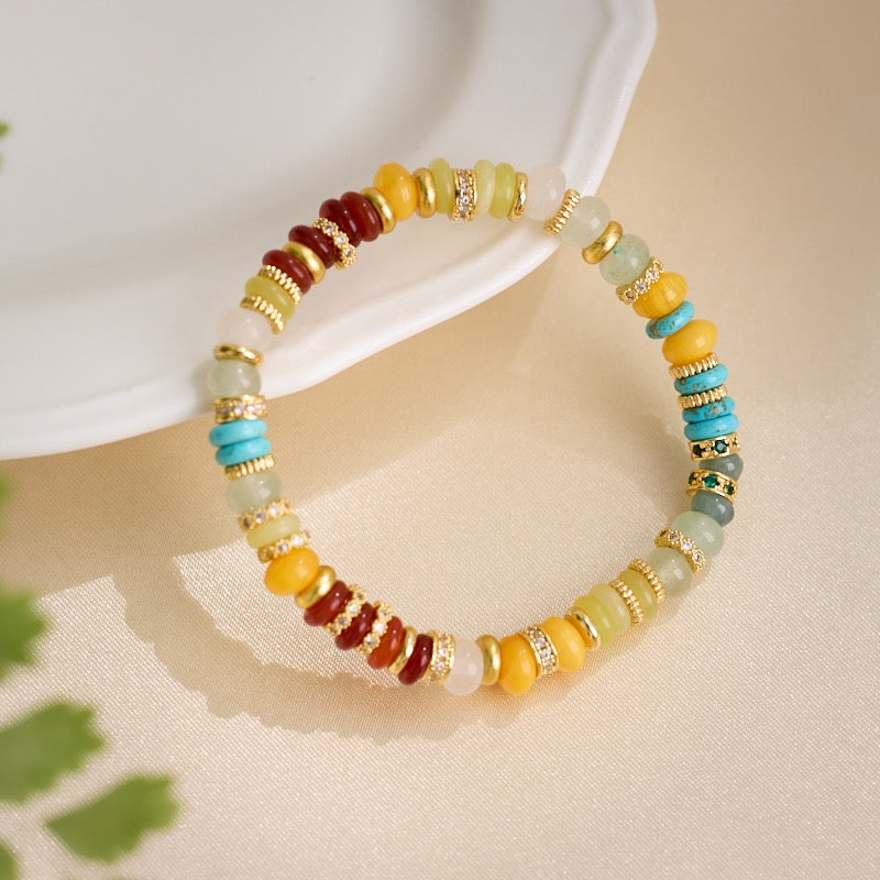 Rainbow Crystal Bracelet | Colorful Gemstone Beads with Golden Accents