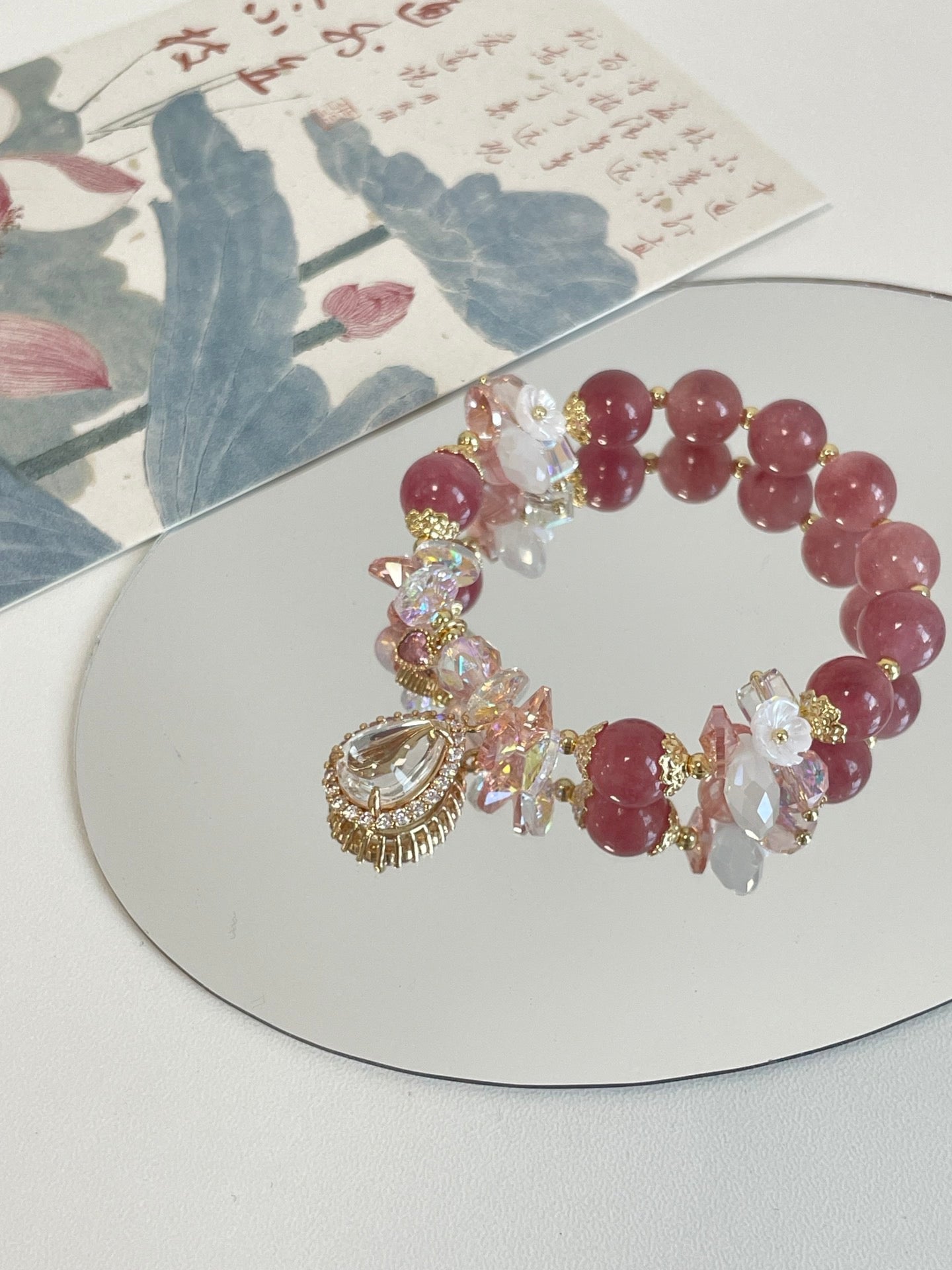Strawberry Chalcedony Bracelet | 10mm Beads with Zircon | Love & Luck Energy