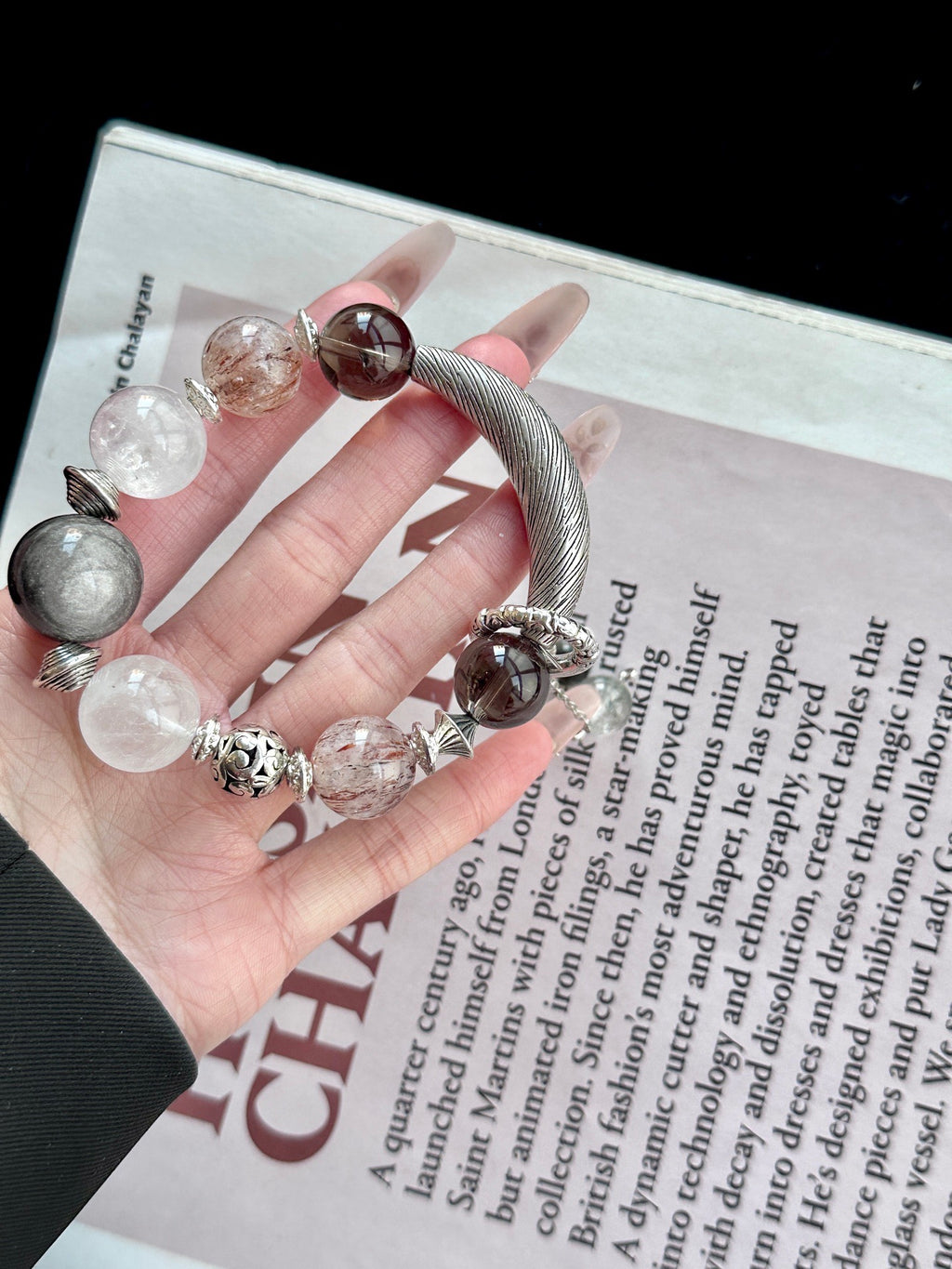 Clear Quartz, White Phantom, Black Super Seven, Silver Obsidian & Smoky Quartz | 14–16mm