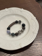 Moonlit Woods Crystal Bracelet | Sandalwood, Moonstone, Black Rutilated Quartz, Obsidian, Fluorite & Clear Quartz | 8–14mm