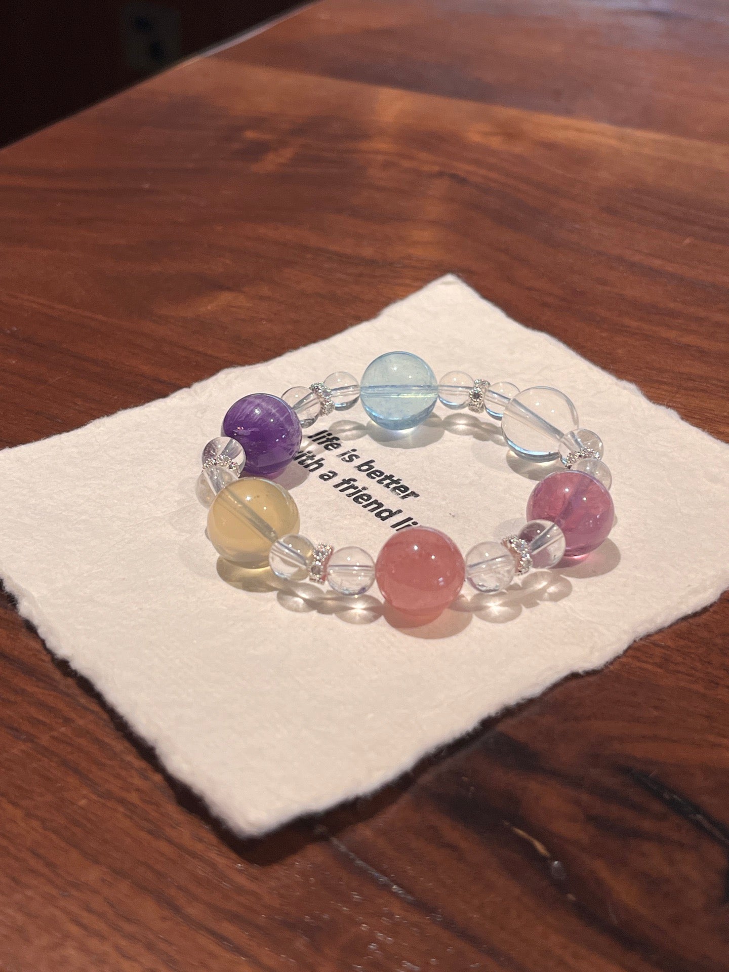 Rainbow Candy | Amethyst, Clear Quartz, Citrine, Aquamarine, Purple Fluorite & Strawberry Quartz Bracelet | 8–14.5mm
