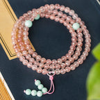 Natural Rose Quartz 6 mm 108 Beads Mala Bracelet Necklace| Multi-Layer Strawberry Quartz Handcrafted Jewelry, Romantic Birthday & Valentine’s Gift