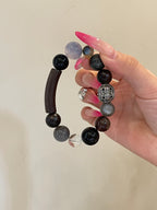 Moonlit Woods Crystal Bracelet | Sandalwood, Moonstone, Black Rutilated Quartz, Obsidian, Fluorite & Clear Quartz | 8–14mm