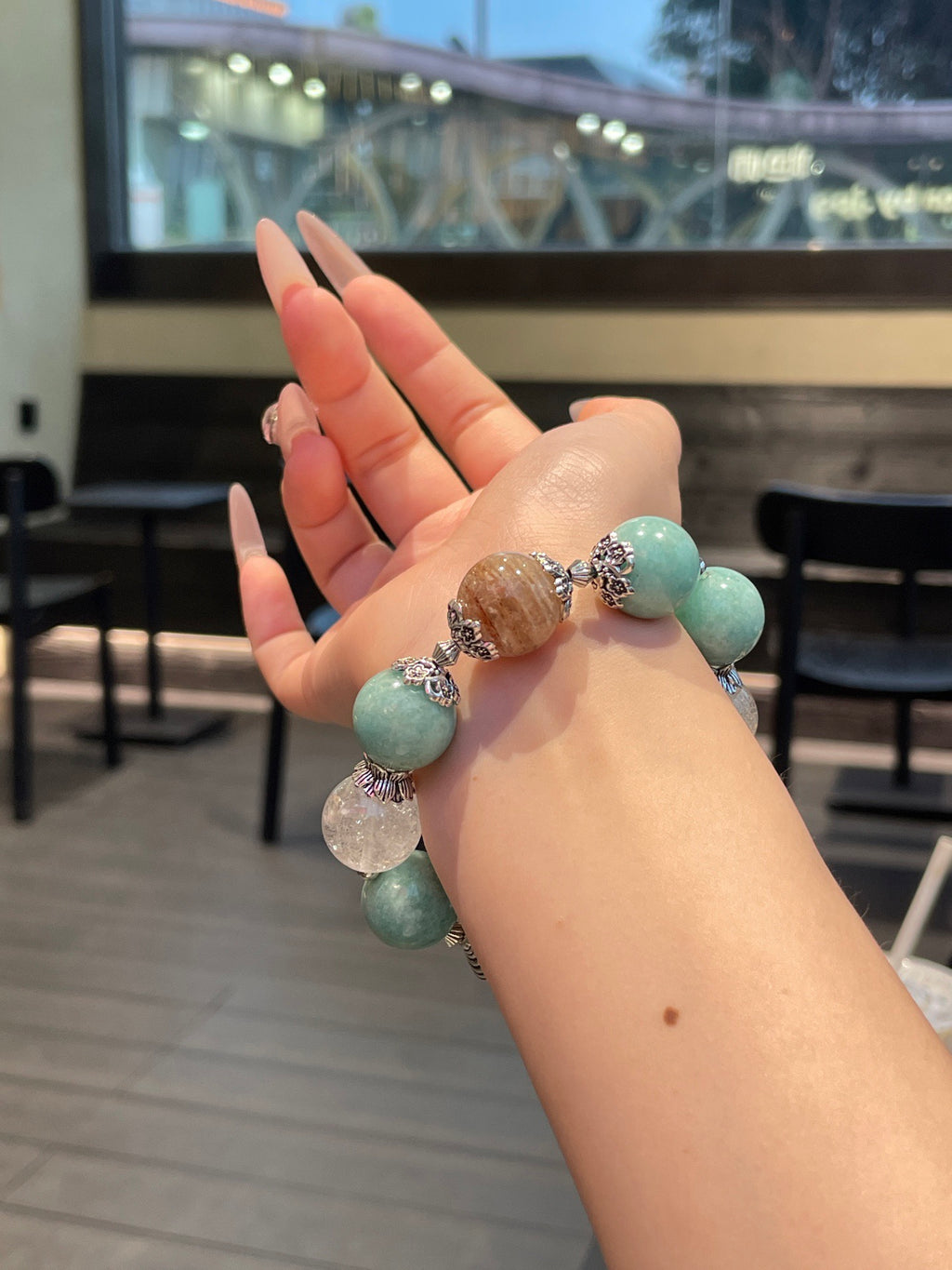 Amazonite & Phantom Quartz Bracelet | 15-16mm Natural Crystal Beads