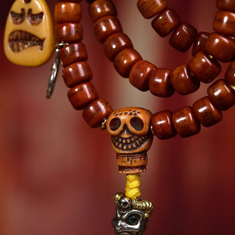 108 Tibetan Yak Bone Mala Beads – Recycled Bone Multi-Layer Prayer Bracelet with Agate Accents