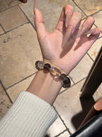 Smoky Quartz, Agarwood, Clear Quartz & Gold-Foil Resin Flower Crystal Bracelet | 12–13mm