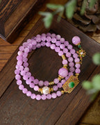 6.3mm Lepidolite 3-Layer Bracelet | Freshwater Pearl with 925 Silver Gold-Plated Jade Pendant